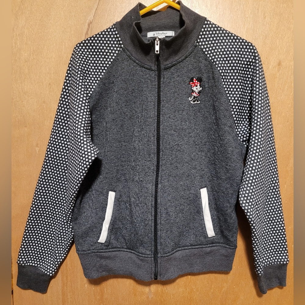 Disney Minnie Mouse Gray Polka Dot Long Sleeve Jacket Large